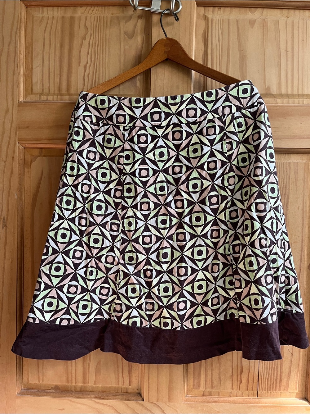 Geometric Print A-Line Skirt in Mint and Pink